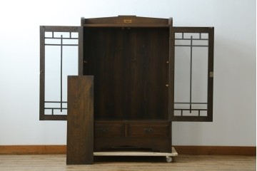 和製アンティーク　上手物!!　栓材　象嵌入り　扉のデザインが目を引く本箱　(R-074142)