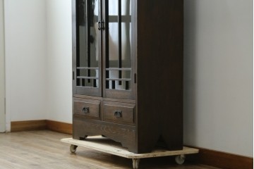 和製アンティーク　上手物!!　栓材　象嵌入り　扉のデザインが目を引く本箱　(R-074142)