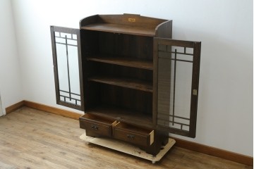 和製アンティーク　上手物!!　栓材　象嵌入り　扉のデザインが目を引く本箱　(R-074142)