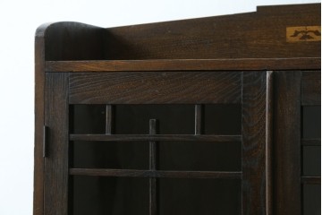 和製アンティーク　上手物!!　栓材　象嵌入り　扉のデザインが目を引く本箱　(R-074142)