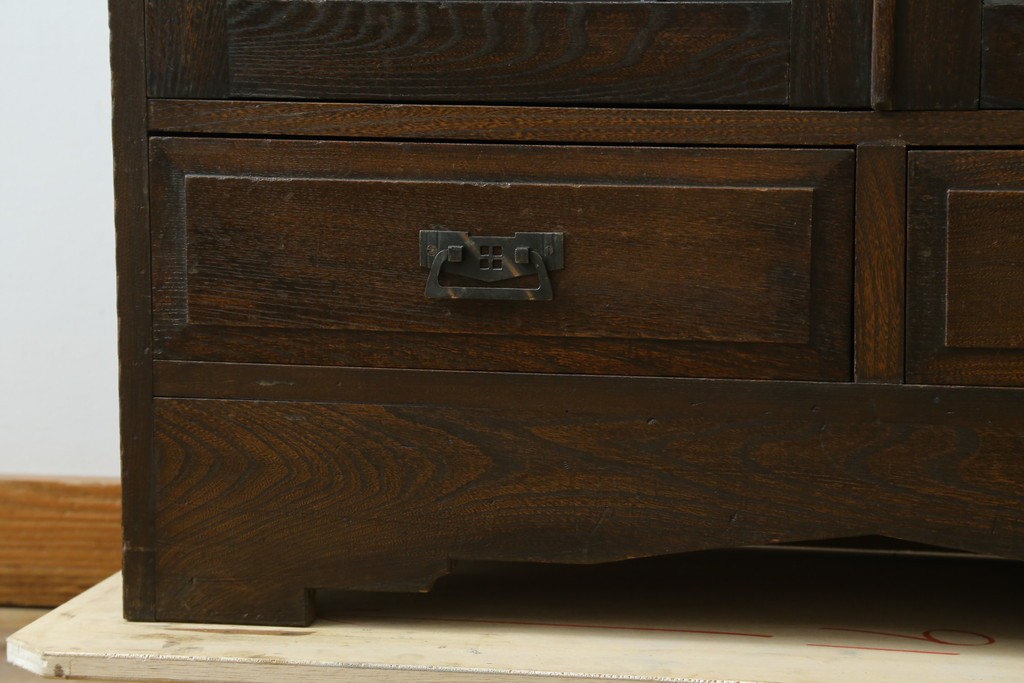 和製アンティーク　上手物!!　栓材　象嵌入り　扉のデザインが目を引く本箱　(R-074142)