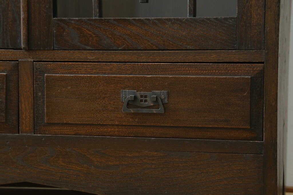 和製アンティーク　上手物!!　栓材　象嵌入り　扉のデザインが目を引く本箱　(R-074142)