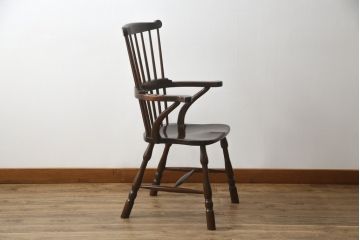 中古　美品!!　松本民芸家具　♯508D型　シックな佇まいが魅力のウィンザーチェア(ウインザーチェア、アームチェア、板座チェア、ダイニングチェア、椅子、イス)(定価約16万円)(R-074151)