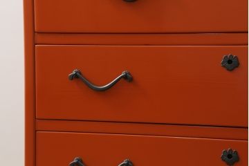 和製アンティーク　艶のある明るい色味が美しい!! 朱色の漆で塗り直された古い総桐箪笥(総桐たんす、衣装箪笥、収納タンス、和タンス、引き出し)(R-074156)