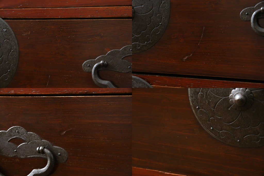 和製アンティーク　桜丸金具　年月を経た風合いが魅力的な重ね米沢箪笥　(R-074160)