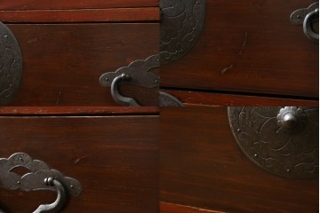 和製アンティーク　桜丸金具　年月を経た風合いが魅力的な重ね米沢箪笥　(R-074160)