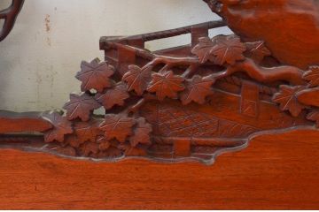 アンティーク建具　激レア　希少!!　最高級　山本博作　漆塗り　楠(クス)材　紅葉・宝珠　緻密で豪華な太鼓(だだいこ・楽太鼓)の彫りに目を奪われる彫刻欄間1枚(明り取り、明かり取り、在銘有り)(R-074167)
