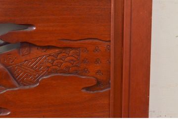 アンティーク建具　激レア　希少!!　最高級　山本博作　漆塗り　楠(クス)材　紅葉・宝珠　緻密で豪華な太鼓(だだいこ・楽太鼓)の彫りに目を奪われる彫刻欄間1枚(明り取り、明かり取り、在銘有り)(R-074167)