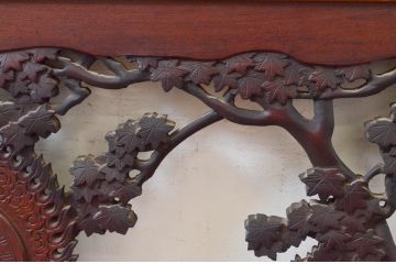 アンティーク建具　激レア　希少!!　最高級　山本博作　漆塗り　楠(クス)材　紅葉・宝珠　緻密で豪華な太鼓(だだいこ・楽太鼓)の彫りに目を奪われる彫刻欄間1枚(明り取り、明かり取り、在銘有り)(R-074167)