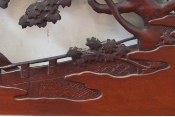 アンティーク建具　激レア　希少!!　最高級　山本博作　漆塗り　楠(クス)材　紅葉・宝珠　緻密で豪華な太鼓(だだいこ・楽太鼓)の彫りに目を奪われる彫刻欄間1枚(明り取り、明かり取り、在銘有り)(R-074167)