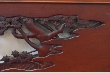 アンティーク建具　激レア　希少!!　最高級　山本博作　漆塗り　楠(クス)材　紅葉・宝珠　緻密で豪華な太鼓(だだいこ・楽太鼓)の彫りに目を奪われる彫刻欄間1枚(明り取り、明かり取り、在銘有り)(R-074167)