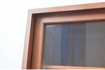 和製ビンテージ　ゆらゆらガラス　大振り　幅200cm　ナラ材　レトロな雰囲気の二段重ね収納棚(ガラスケース、キャビネット、戸棚、食器棚、飾り棚、店舗什器、ヴィンテージ)(R-074170)