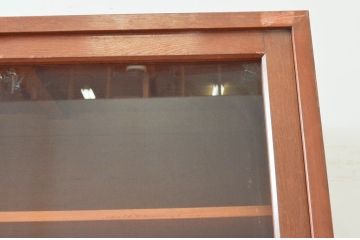 和製ビンテージ　ゆらゆらガラス　大振り　幅200cm　ナラ材　レトロな雰囲気の二段重ね収納棚(ガラスケース、キャビネット、戸棚、食器棚、飾り棚、店舗什器、ヴィンテージ)(R-074170)