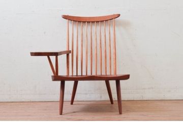 和製ヴィンテージ　小田急ハルク購入　ジョージナカシマ　LOUNGE ARM(ラウンジアーム)　One Arm(ワンアーム、片肘)　CN103　モダンに洗練された右アーム付きラウンジチェア(ジョージ・ナカシマ、アームチェア、イス、椅子、板座チェア、ビンテージ)(R-074175)