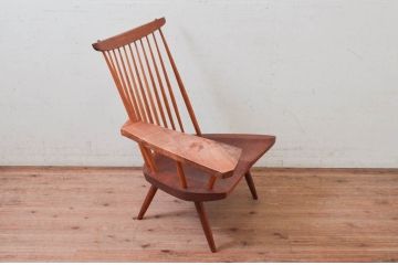 和製ヴィンテージ　小田急ハルク購入　ジョージナカシマ　LOUNGE ARM(ラウンジアーム)　One Arm(ワンアーム、片肘)　CN103　モダンに洗練された右アーム付きラウンジチェア(ジョージ・ナカシマ、アームチェア、イス、椅子、板座チェア、ビンテージ)(R-074175)