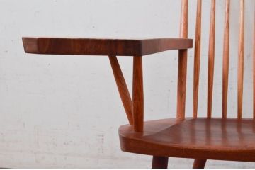 和製ヴィンテージ　小田急ハルク購入　ジョージナカシマ　LOUNGE ARM(ラウンジアーム)　One Arm(ワンアーム、片肘)　CN103　モダンに洗練された右アーム付きラウンジチェア(ジョージ・ナカシマ、アームチェア、イス、椅子、板座チェア、ビンテージ)(R-074175)