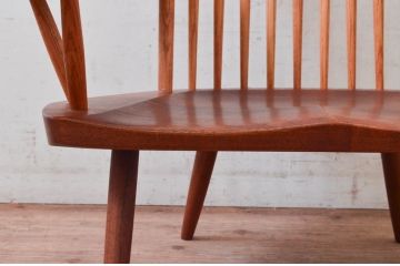和製ヴィンテージ　小田急ハルク購入　ジョージナカシマ　LOUNGE ARM(ラウンジアーム)　One Arm(ワンアーム、片肘)　CN103　モダンに洗練された右アーム付きラウンジチェア(ジョージ・ナカシマ、アームチェア、イス、椅子、板座チェア、ビンテージ)(R-074175)