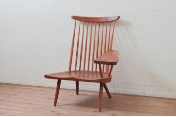 和製ヴィンテージ　小田急ハルク購入　ジョージナカシマ　LOUNGE ARM(ラウンジアーム)　One Arm(ワンアーム、片肘)　CN103　モダンに洗練された左アーム付きラウンジチェア(ジョージ・ナカシマ、アームチェア、イス、椅子、板座チェア、ビンテージ)(R-074176)