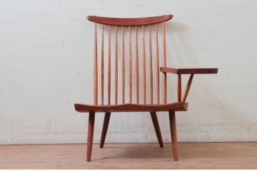 和製ヴィンテージ　小田急ハルク購入　ジョージナカシマ　LOUNGE ARM(ラウンジアーム)　One Arm(ワンアーム、片肘)　CN103　モダンに洗練された左アーム付きラウンジチェア(ジョージ・ナカシマ、アームチェア、イス、椅子、板座チェア、ビンテージ)(R-074176)
