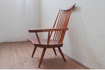 和製ヴィンテージ　小田急ハルク購入　ジョージナカシマ　LOUNGE ARM(ラウンジアーム)　One Arm(ワンアーム、片肘)　CN103　モダンに洗練された左アーム付きラウンジチェア(ジョージ・ナカシマ、アームチェア、イス、椅子、板座チェア、ビンテージ)(R-074176)
