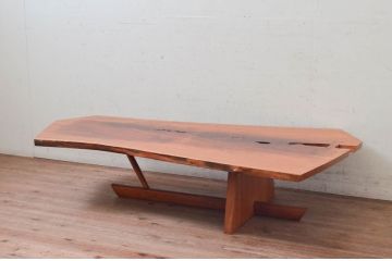 和製ビンテージ　レア　ジョージナカシマ　刻印なしの年代もの!!　小田急ハルク購入　MINGURENII COFFEE TABLE　濃淡の杢目が魅力的!素材のかたちを贅沢に活かしたコーヒーテーブル(ジョージ・ナカシマ、ミングレンII、ローテーブル、リビングテーブル、センターテーブル、ヴィンテージ、契り)(R-074177)