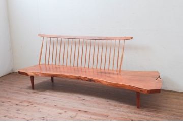 和製ヴィンテージ　小田急ハルク購入　ジョージナカシマ　BENCH　CN108　木そのままの味わいが伝わるコノイドベンチ(ジョージ・ナカシマ、長椅子、板座チェア、ビンテージ)(R-074178)