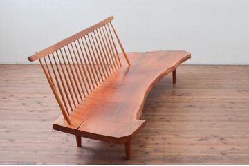 和製ヴィンテージ　小田急ハルク購入　ジョージナカシマ　BENCH　CN108　木そのままの味わいが伝わるコノイドベンチ(ジョージ・ナカシマ、長椅子、板座チェア、ビンテージ)(R-074178)