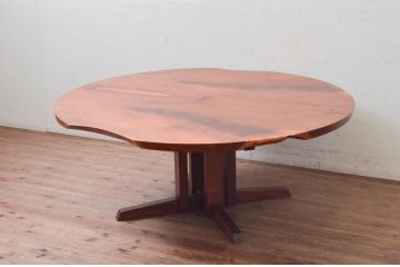 和製ビンテージ　レア　ジョージナカシマ　刻印なしの年代もの!!　小田急ハルク購入　ROUND TABLE　素材のかたちと杢目を活かしたラウンドテーブル(ジョージ・ナカシマ、丸テーブル、ローテーブル、リビングテーブル、センターテーブル、ヴィンテージ、契り)(R-074179)