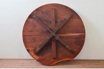 和製ビンテージ　レア　ジョージナカシマ　刻印なしの年代もの!!　小田急ハルク購入　ROUND TABLE　素材のかたちと杢目を活かしたラウンドテーブル(ジョージ・ナカシマ、丸テーブル、ローテーブル、リビングテーブル、センターテーブル、ヴィンテージ、契り)(R-074179)