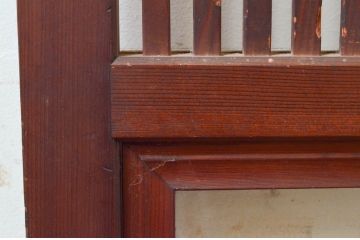 アンティーク建具　整然と並ぶ格子が美しく上品な格子戸2枚セット(引き戸、ガラス帯戸)(R-074190)