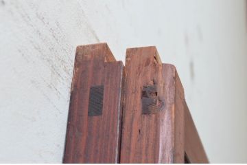 アンティーク建具　整然と並ぶ格子が美しく上品な格子戸2枚セット(引き戸、ガラス帯戸)(R-074190)