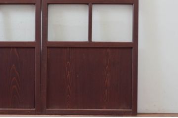 アンティーク建具　古民家インテリアにおすすめな幅狭ガラス帯戸3枚セット(引き戸、板戸、ガラス戸)(R-074191)