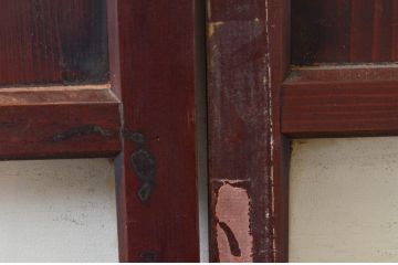 アンティーク建具　古民家インテリアにおすすめな幅狭ガラス帯戸2枚セット(引き戸、板戸、ガラス戸)(R-074192)