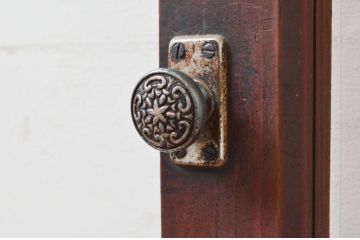 アンティーク建具　古民家インテリアにおすすめな幅狭ガラス帯ドア1枚(扉、板戸、ガラス戸)(R-074193)