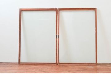 アンティーク建具　どこか懐かしさを感じるガラス窓2枚セット(引き戸、ガラス戸)(R-074194)