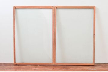 アンティーク建具　どこか懐かしさを感じるガラス窓2枚セット(引き戸、ガラス戸)(R-074194)