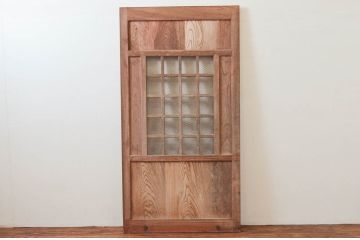 アンティーク建具　総欅(ケヤキ)材　美しく流れるような杢目が目を惹くマス目格子蔵戸1枚(きつね格子、狐格子、玄関戸、玄関ドア、引き戸、枡格子、格子戸、マス目、升目)(R-074199)