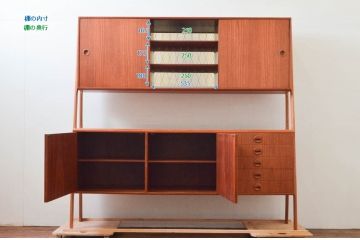 デンマークビンテージ　チーク材　北欧テイストのお部屋づくりにぴったり!!木の温もりを感じさせる洗練されたフォルムのサイドボード(キャビネット、収納棚、戸棚、ヴィンテージ、北欧)(R-074204)
