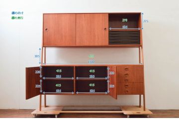 デンマークビンテージ　チーク材　北欧テイストのお部屋づくりにぴったり!!木の温もりを感じさせる洗練されたフォルムのサイドボード(キャビネット、収納棚、戸棚、ヴィンテージ、北欧)(R-074204)