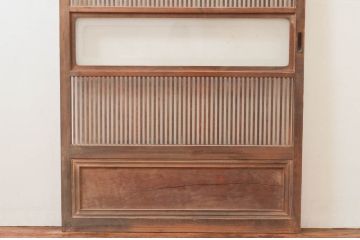 アンティーク建具　落ち着きのある和を演出する格子戸1枚(ガラス帯戸、引き戸)(R-074208)