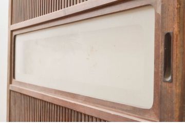 アンティーク建具　落ち着きのある和を演出する格子戸1枚(ガラス帯戸、引き戸)(R-074208)