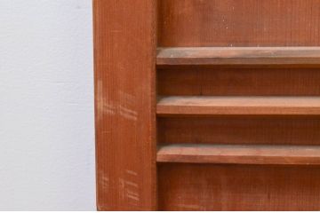 アンティーク建具　赤みがかった木色と整然と並ぶ格子が美しい裏障子付き格子戸3枚セット(引き戸、障子戸)(R-074209)