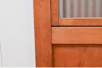 アンティーク建具　赤みがかった木色と整然と並ぶ格子が美しい裏障子付き格子戸3枚セット(引き戸、障子戸)(R-074209)