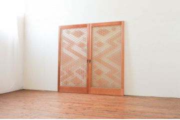 アンティーク建具　両面ガラス　繊細で上品な組子のデザインが魅力の組子入り引き戸2枚セット(引き戸、窓、ガラス戸)(R-074210)