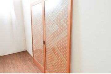 アンティーク建具　両面ガラス　繊細で上品な組子のデザインが魅力の組子入り引き戸2枚セット(引き戸、窓、ガラス戸)(R-074210)
