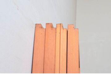 アンティーク建具　腰板欅(ケヤキ)材　上品な和空間を演出してくれる裏障子付き幅狭格子戸4枚セット(引き戸、ガラス帯戸、障子戸)(R-074212)