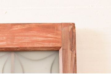 アンティーク建具　お洒落な組子がアクセントになるガラス入り板戸2枚セット(引き戸、帯戸)(R-074214)