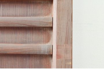 アンティーク建具　お洒落な組子がアクセントになるガラス入り板戸2枚セット(引き戸、帯戸)(R-074214)
