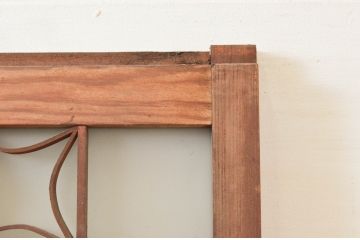 アンティーク建具　お洒落な組子がアクセントになるガラス入り板戸2枚セット(引き戸、帯戸)(R-074214)