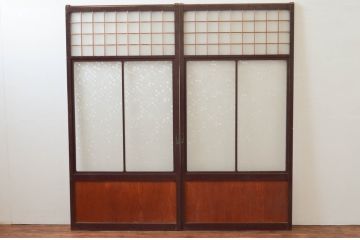 アンティーク建具　ペイント仕上げ限定(フレーム)　上品な和の趣を感じるガラス戸2枚セット(引き戸)(R-074215)